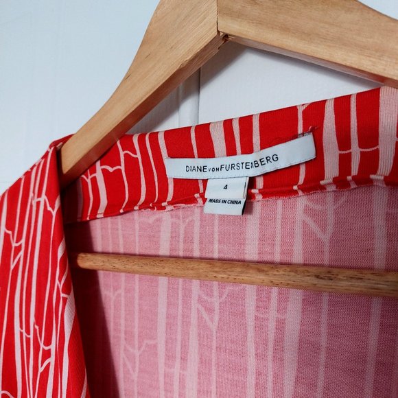 Diane Von Furstenberg Red and White Wrap Midi Dress - Picture 8 of 14